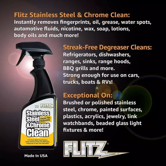 FLITZ Stainless Steel & Chrome Cleaner 16oz/473ml Spray Bottle (See Video)