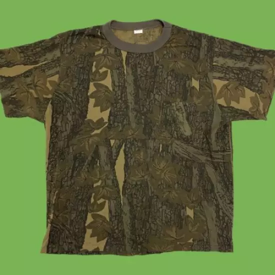 Vintage 80s Trebark Mens Pocket Short Sleeve T Shirt Hunting Deer turkey Camo L