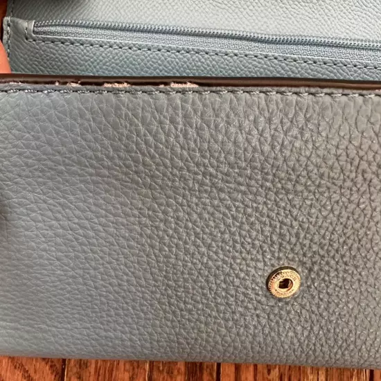 Coach Blue Pebbled Leather Trifold ID Wallet F53708