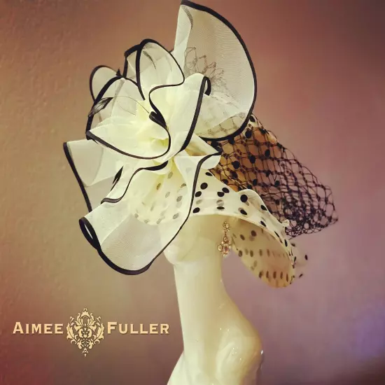 Aimee Fuller Black White Kentucky Derby Hat Big Del Mar Races Royal Ascot Hat