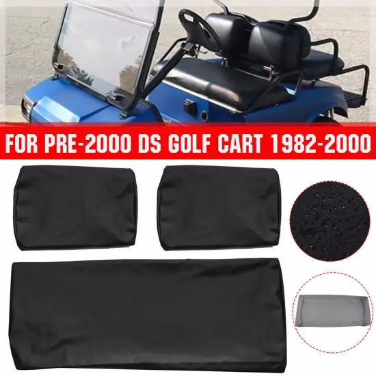 For PRE-2000 DS Golf Cart 82-00 3pcs Club Car Front Seat Cover PU Leather Black