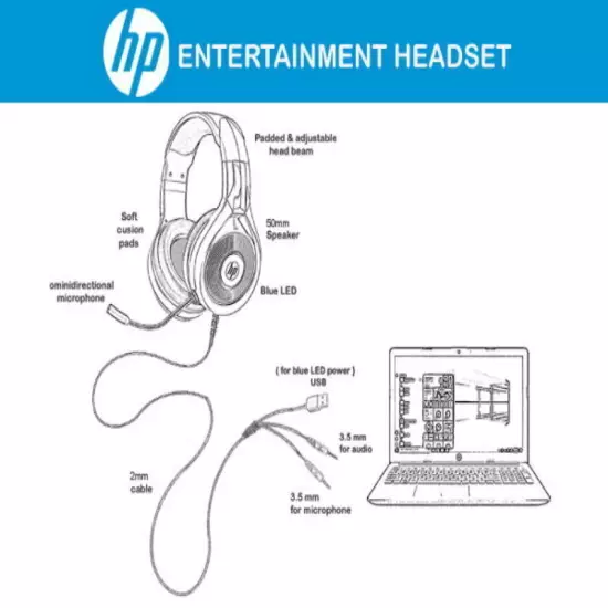 HP DHE-8010 Stereo Gaming Headset for Smartphone PC PS5 PS4 Xbox One