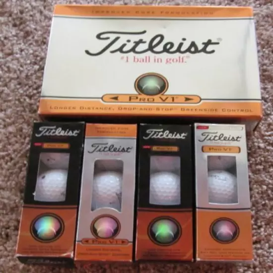 4 SLEEVES-EACH W/ 3 UNUSED TITLEIST PRO V1 GOLF BALLS-DIFFERENT VERSIONS 