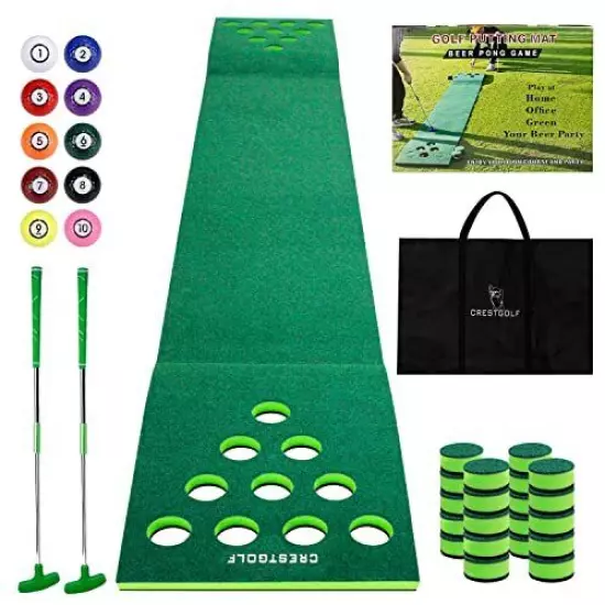 Crestgolf Golf Putting Green Game Set Practice Golf Putting Mat with 2 Golf P...