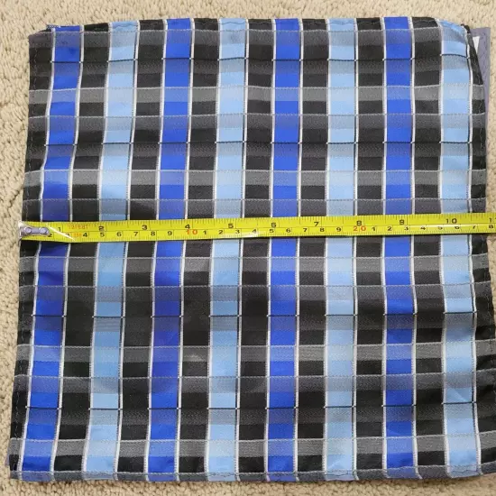 Men's blue black white plaid hand rolled 11 inch Pocket Square