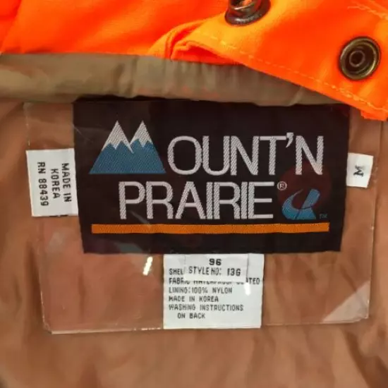 Vtg Mount'n Prairie Mens Medium Hunting Jacket Insulated w Hood Orange Mountain 