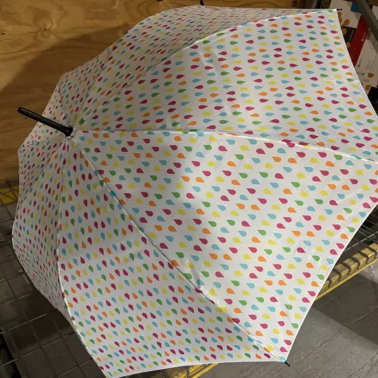 Totes White Auto Open J-Handle Stick ECO Umbrella Polka Dot