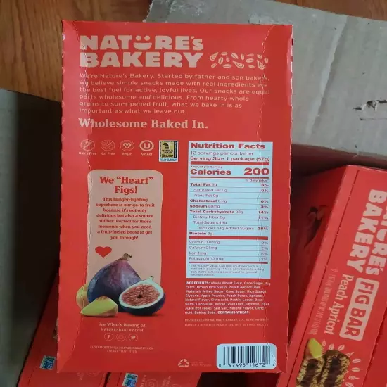 7 Boxes Of 12 Nature's Bakery Peach Apricot Whole Grain Fig Bars 84 Count