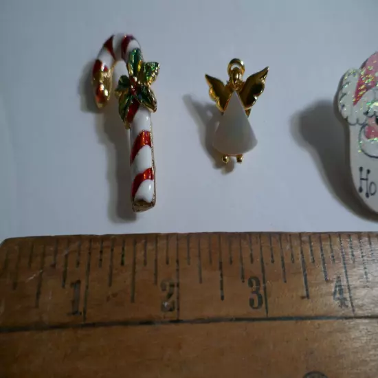 Vintage Christmas earrings & pin LOT Santa , Snowman & Angels 11 pcs