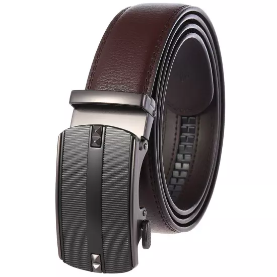 Luxury Men's Real Leather Belt Automatic Buckle Ratchet Waist Strap Jeans Dress