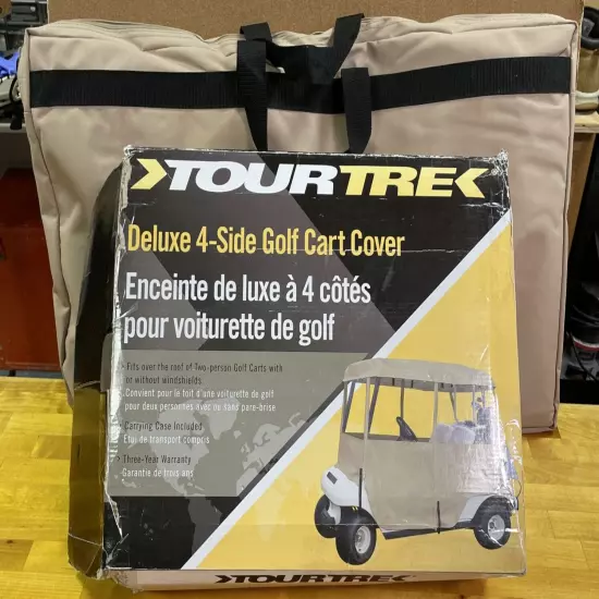 TourTrek 4 Sided Deluxe Golf Cart Cover Waterproof Tan With Bag Heavy Duty NEW