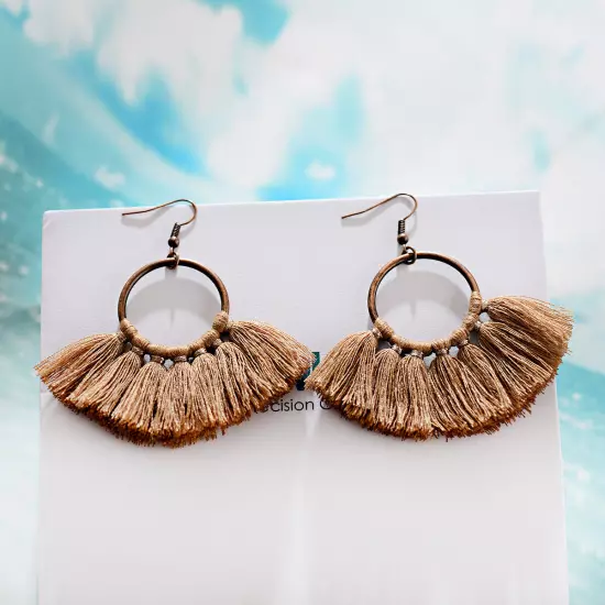 Fashion Women Bohemian Earrings Long Tassel Fringe Drop Dangle Ear Stud Jewelry