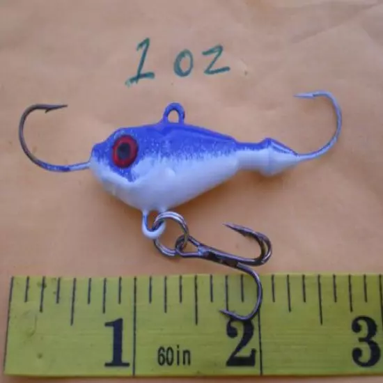 12 PCS. REAPER JIGGING/ICE FISHING/VERTICAL MINNOW LURE BAIT 1 OZ. BLUE/WHITE