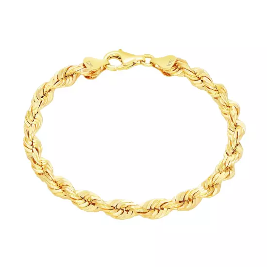 10K Yellow Gold 2mm-10mm Diamond Cut Rope Chain Bracelet Men Women 7" 7.5" 8" 9"