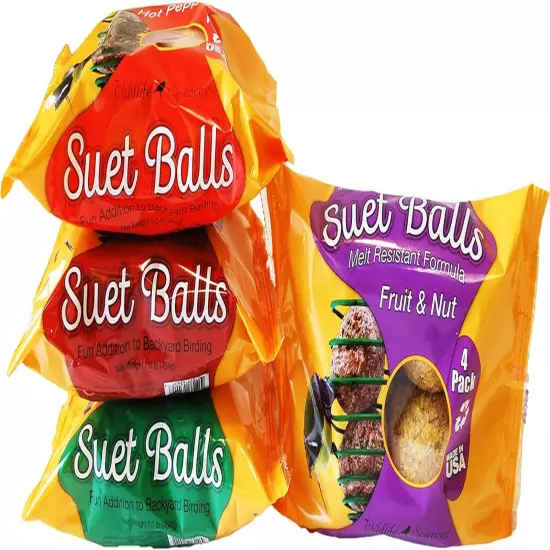 Melt Resistant Suet Balls Variety 16 Pack, 4 Wrapped Packs of 4 Bird Suet Balls