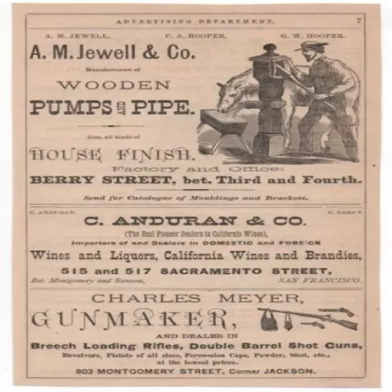 1880s Advertisement for Charles Meyer Gunmaker San Francisco CA & Brass Bells