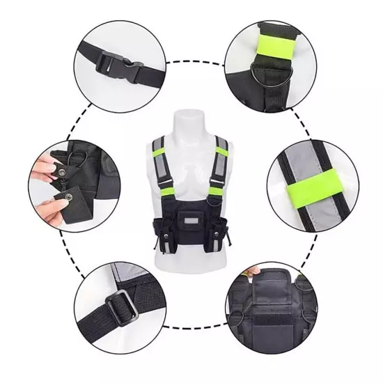 Tactical Harness Radio Pocket Chest Rig Bag Walkie Talkie Front Pack Vest Pouch