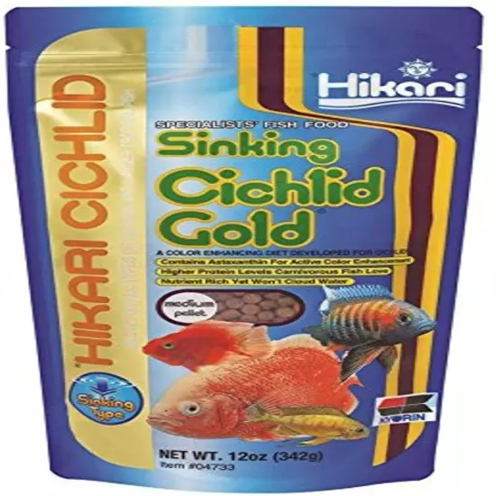 Hikari 12-Ounce Sinking Cichlid Gold Pellets for Pets, Medium - 3 Pack