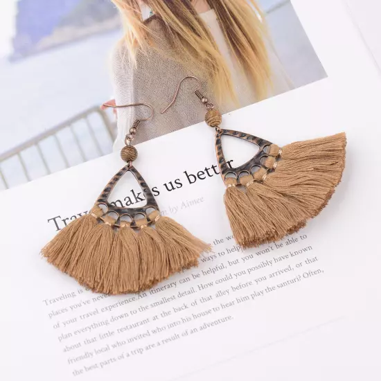 Fashion Women Bohemian Earrings Long Tassel Fringe Drop Dangle Ear Stud Jewelry