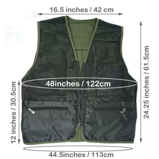 Safari Photo Vest Travel Hiking Fishing Camping Hunting Video Vest - Green M