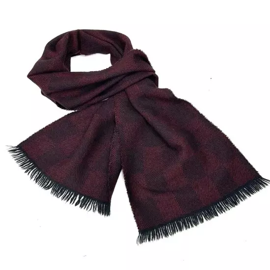 Tweedvale Scotland Worsted Wool Scarf Men’s Black Burgundy