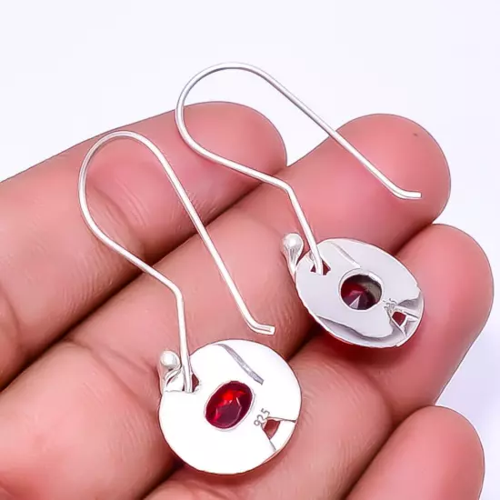 Red Garnet Designer Handmade 925 Sterling Silver Earring 1.72" E_9343_125_87