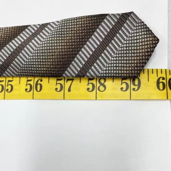 Joseph & Feiss Brown Silver Striped Regimental Repp Silk Tie 3.8" x 59"