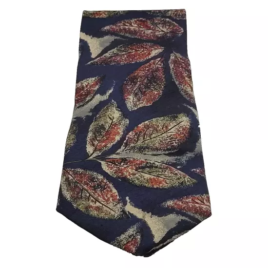 Dark Blue Maroon Beige Leaf Sprawl Pattern Silk VIAGGIO Vintage Business Necktie