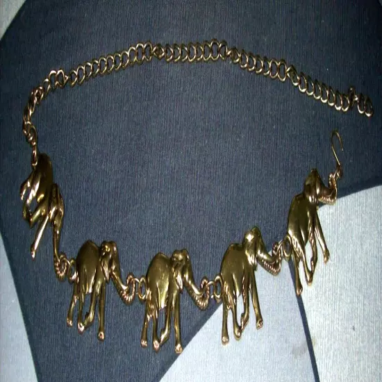 Vintage 80’s 5 ELEPHANT Safari Gold Tone Chain Link Waist BELT ~ 42" Long