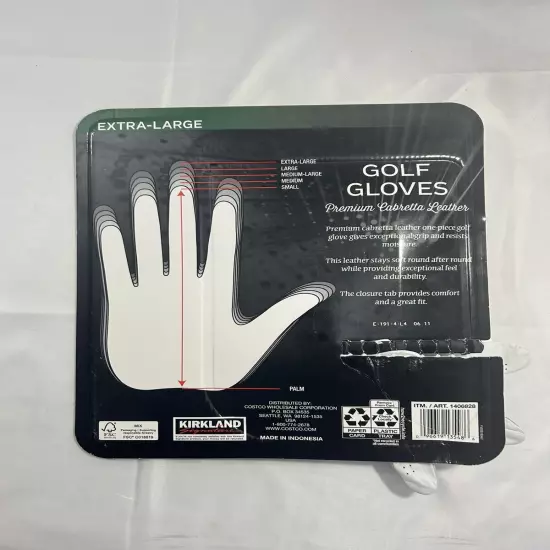 Kirkland Signature Golf Gloves Premium Cabretta Leather, Extra-Large Open Box