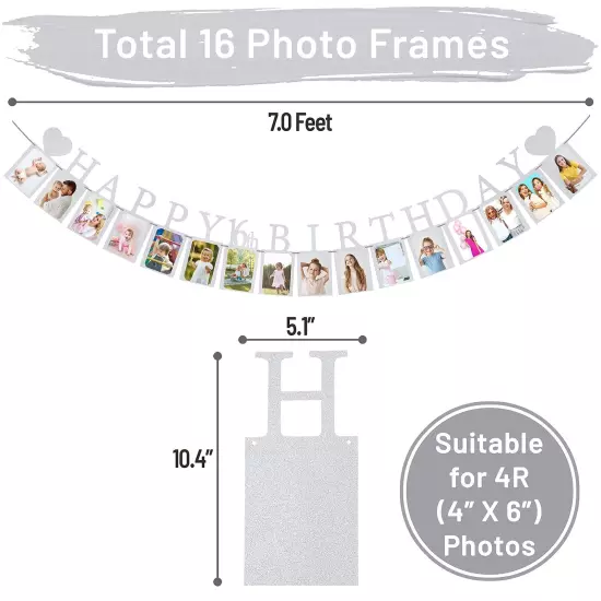 Sweet 16 Birthday Decorations Photo Banner in Silver Pre-assembled - Sweet 16...