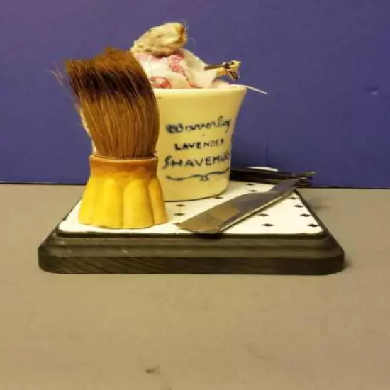 Taxidermy Mouse Mice in Mug Bathing Shaving Tail around Handle 7x4.5x5"