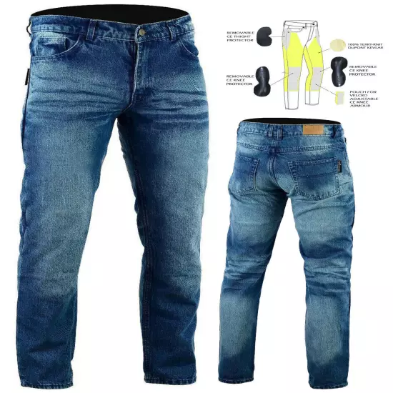 Men Motorcycle Motorbike Stone Washed jeans lined with Kevlar and CE armour