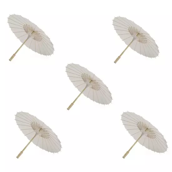 5PCS Parasol 60Cm Beach Umbrella White DIY Umbrella Photography Props for7447