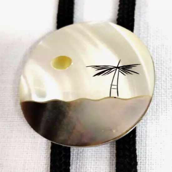 Vtg. Mother Of Pearl Bolo Tie Landscape Beach Scene West Coast Retro Accessory 