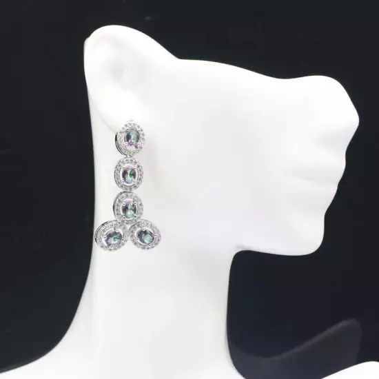 New Designed Rainbow Mystical Topaz White CZ For Birthday Gift Silver Earrings 