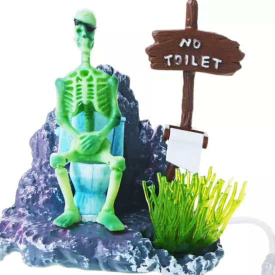 PIRATE SKELETON ON TOILET Air Driven Ornament Fish Tank Decor Aquarium Decoratio