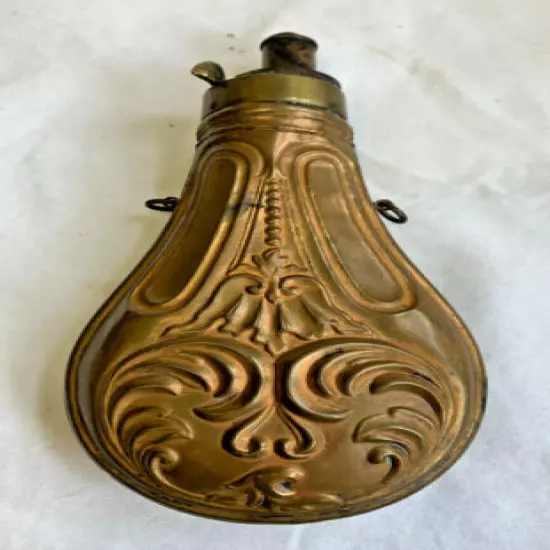 Vtg Brass? Copper? Powder Horn Flask Canteen Home Decoration Interior 7" Ornate