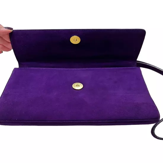 St. John Italy Purple Suede Shoulder Bag Evening Bag Vintage Gold Accents New