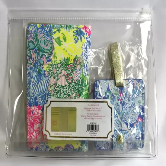 Lilly Pulitzer Travel Set Passport Cover Holder 2 Luggage Tags Cheek to Cheek