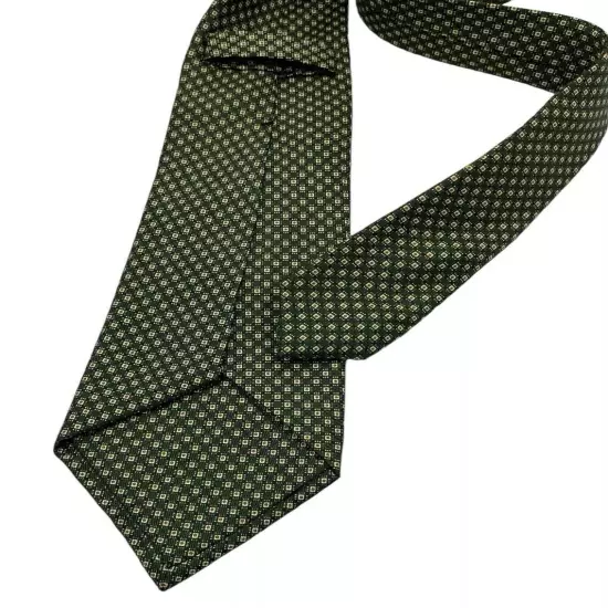 ALAN FLUSSER SEVENFOLD Green Geometric Silk LUXURY Tie ITALY