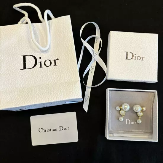 christian Dior pearl drop earrings, pearl studs with Full Packing