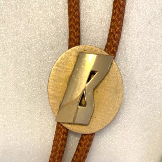 50's Bolo/Tie Necklace Stylized "B" Initial Emblem 16" Drop Goldtone 1 Diameter