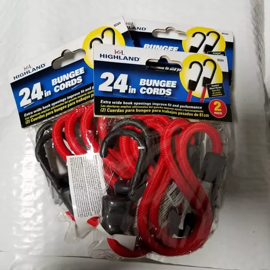 6 Pack 24" RED Bungee Cords Plastic Molded Steel Hooks Cargo, Curtains, Luggage