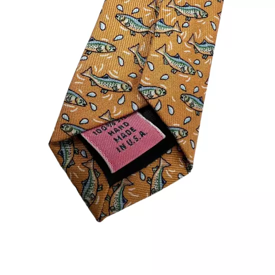 Vineyard Vines 100% Silk Orange Blue Fish Men's Neck Tie Length 61" Width 3 1/2"