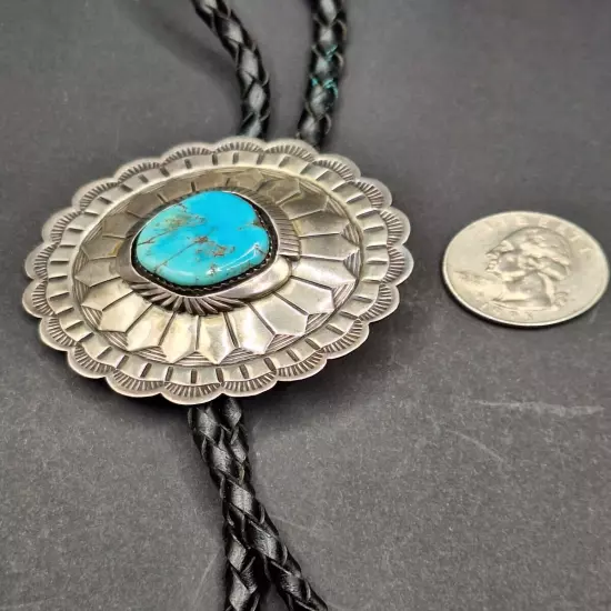 Gorgeous Turquoise & Sterling Silver Zuni Bolo Tie