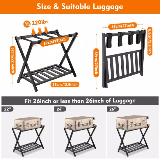 Folding Luggage Suitcase Rack Bamboo Foldable Hotel Shelf Stand Fit Travel Home