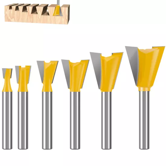 6Pcs Dovetail Router Bit Set Carbide 1/4inch Shank Woodworking Milling hagCw