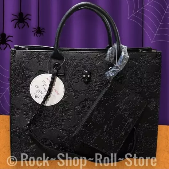 Betsey Johnson Skull Bag Halloween Viral TikTok Large Black Satchel w/Pouch~NWT