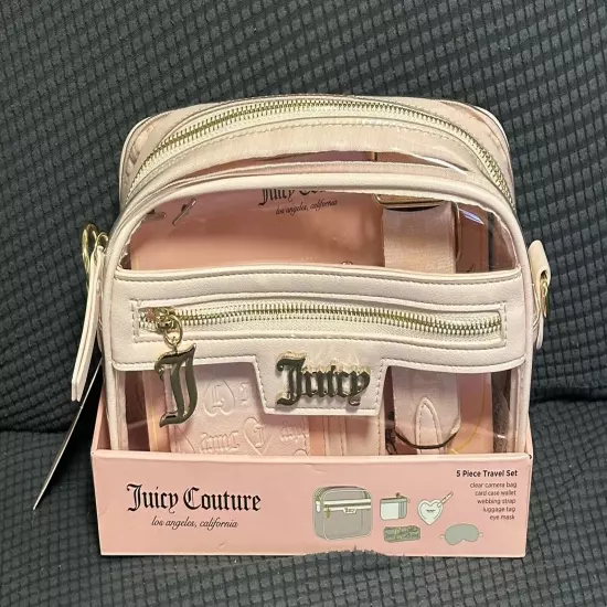 NWT Juicy Couture 5 Piece Clear Camera Bag Travel Set